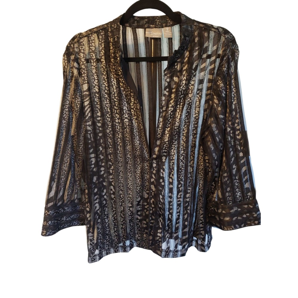 Travelers Collection Blouse‎ Animal Print Sheer Top Long Sleeve Size 2